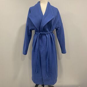 EUROPEAN CULTURE S Cornflower Blue Long Wool Belted Lined Robe Overcoat Italy